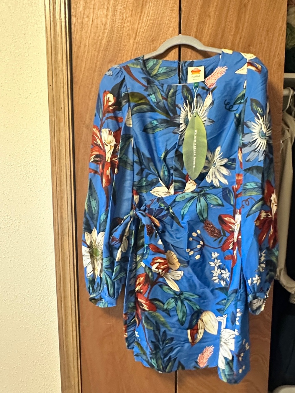 FARM Rio Bright Blue Floral Tie-Waist Midi Dress - Picture 6 of 10